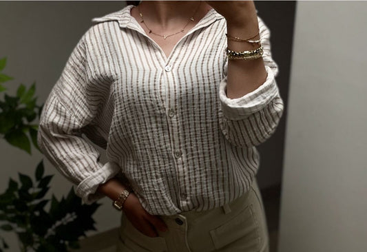 Chemise rayée Alba – Écru & Beige